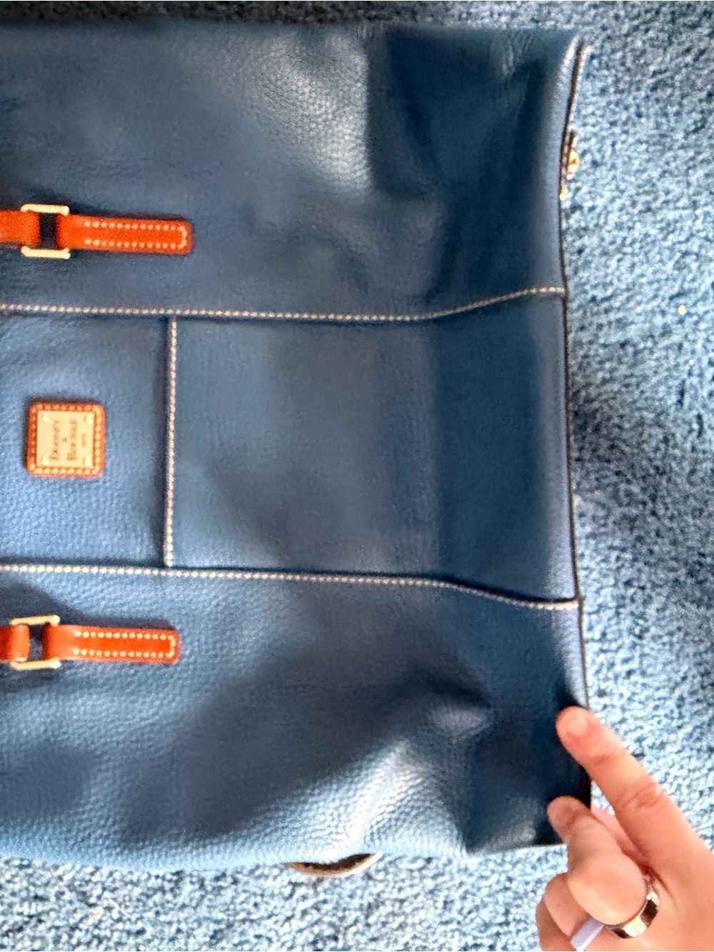 Dooney & Bourke Navy Leather Messenger Bag with Tan Accents